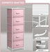 Fabric Dresser for Kids Bedroom - Chest of 5 Drawers, Tall Storage Tower, Clothing Organizer, for Closet, for Playroom, for Nursery, Steel Frame, Fabric Bins - Wood Handle (Pink)