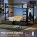 Bunk Bed with Reversible Foldable Desk,Upper Bunk Storage and 2 Storage Drawers Twin XL Bunk Bed with LED Lights and Charging Station,Bunk Beds with Safety Guardrail & 4 Hooks,Space-Saving, Black