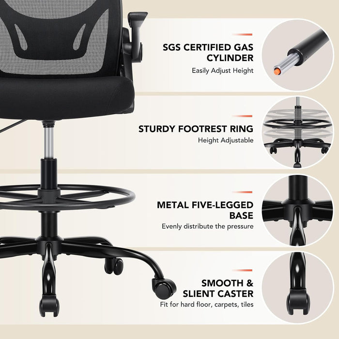Drafting Chair, Tall Office Chair, Standing Desk Chair, Black，1Pk