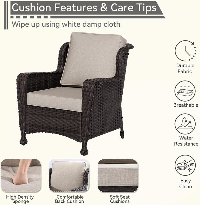 5 Pieces Patio Furniture Set with 2 Ottomans, 1 Side Table and 2 Outdoor Chairs Patio Conversation Set with 4" Removable Seat Cushions and Wide Armrest for Garden, Backyard, Porch (Beige)