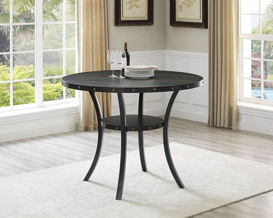 Collection Biony Espresso Wood Counter Height Dining Set with Blue Fabric Nailhead Stools,