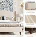 Queen Size Bed Frame Upholstered Platform Bed with 51" Tall Headboard Wingback, Soft Fabric, Retro Simple Style Platform Bed No Box Spring Needed, Easy Assembly, Beige