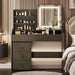 Makeup Vanity Desk with LED Mirror & Movable Storage Cabinet, 3-Tier Open Shelves, 5 Drawers, Adjustable 3-Color Lighting for Bedroom