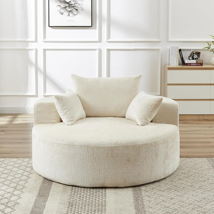 55 Inch Beige Chenille Accent Armchair Upholstered