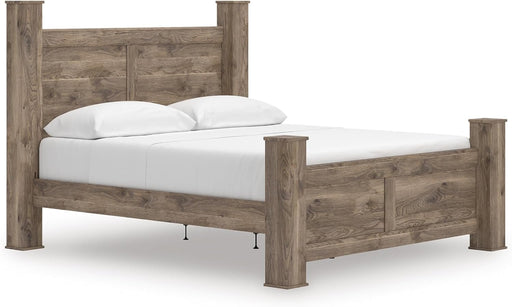 Signature Design by Ashley Keithland King Size Bed Frame with Poster Headboard, Traditional Bedframe in Wood with Hickory Grain Look, Bedroom Furniture, Deep Brown