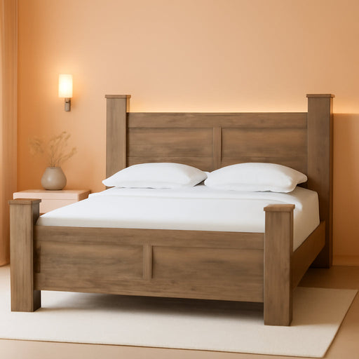 Signature Design by Ashley Keithland King Size Bed Frame with Poster Headboard, Traditional Bedframe in Wood with Hickory Grain Look, Bedroom Furniture, Deep Brown