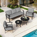 Aluminum Patio Furniture Set with round Coffee Tables, 5-Seat Outdoor Sectional Furniture W/5.1" Cushions, Patio Conversation Set for Porch, Backyard, Poolside-Grey