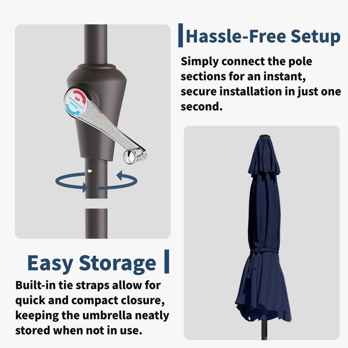 9FT Solar Umbrella 32 LED Lighted Patio Umbrella Table Market Umbrella W/Tilt and Crank, Uv-Resistant Outdoor Umbrella for Pool, Garden, Deck, Navy Blue