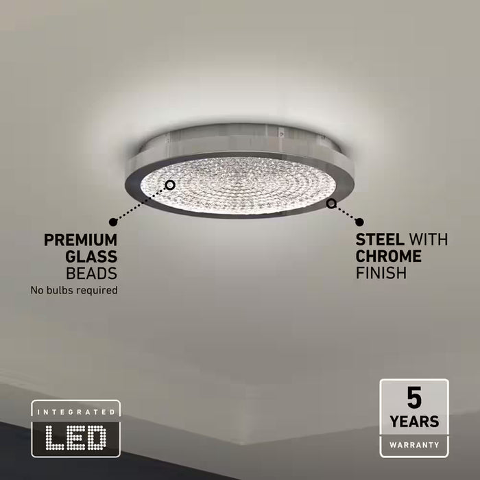 Glam 13.5 In. 1-Light Modern Chrome Integrated LED Flush Mount Ceiling Light Fixture for Kitchen or Bedroom