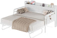 Twin Daybed with Trundle Bed, Storage Headboard with Charging Station, Sofa Day Bed with Strong Supports for Living Room, Bedroom, and Guest Room, White