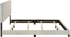 Home Furnishings - Dorian - Fabric Upholstered Wood Panel Bed with Padded Headboard, Wood Legs and Transitional Style - Bedroom - California King Size - Cream - 300852KW