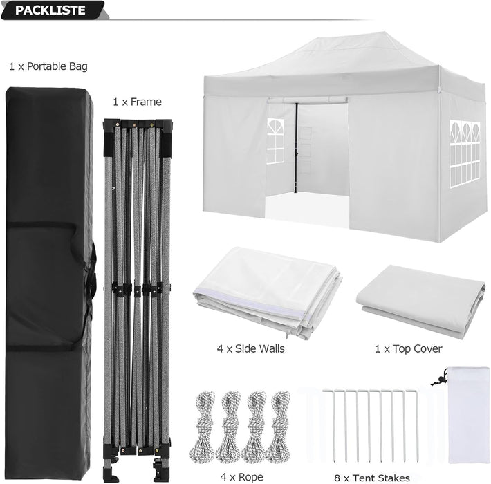 10x15 Ft Pop Up Canopy Tent WaterproofHeavyDutyOutdoorShelter4Sidewalls