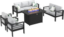 Aluminum Furniture Set with Fire Pit Table, 5 Pieces Patio Sectional Conversation Chat Sofa Modern Seating Set