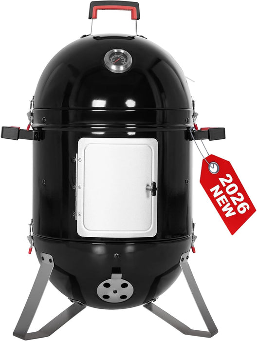 18" Vertical Charcoal Smoker Grill Bullet Water Smoker Barbeque Grill, Outdoor BBQ Smokers Portable Meat Smoker Grill for Deck Patio Backyard Balcony Parties