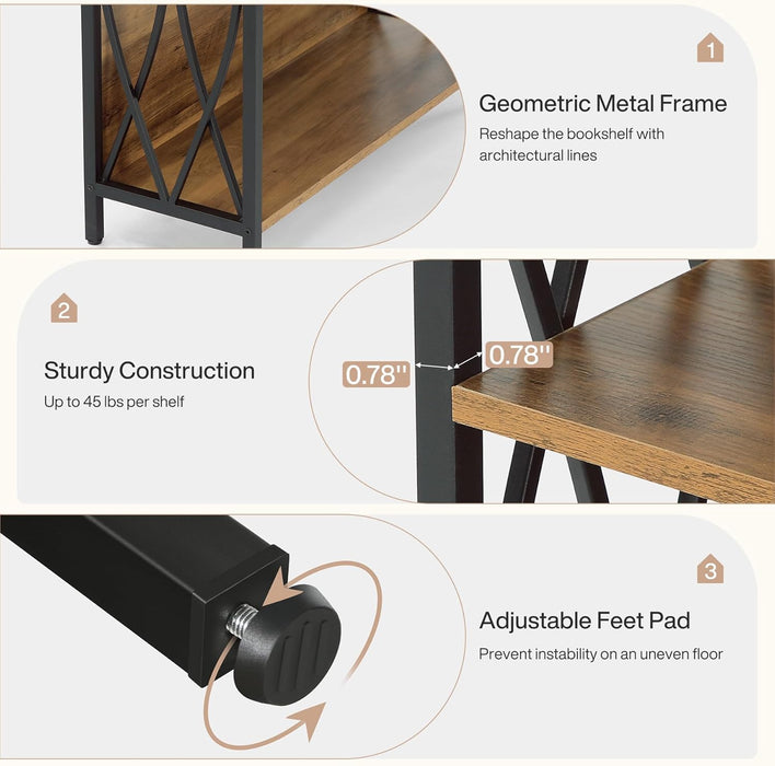 Industrial Six Tier Tall Bookshelf BrownAndBlackFinish