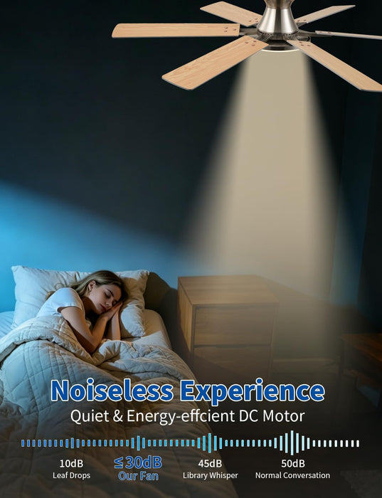 Modern Nickel Ceiling Fan Silent Brushed Steel Finish