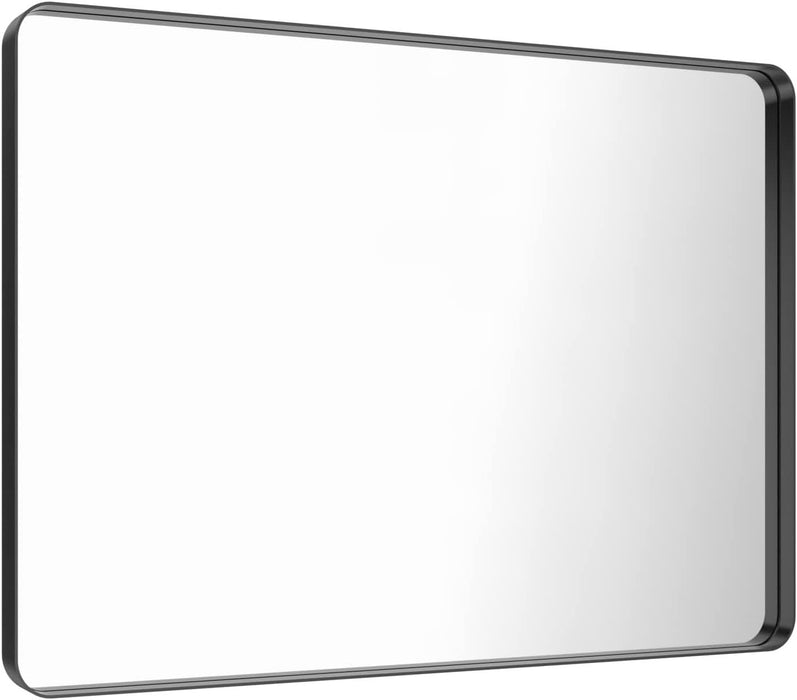 48X32 Inch Black Metal Framed Bathroom Mirror for Wall, Matte Black Bathroom Vanity Mirror Farmhouse, Large Rounded Rectangle Mirror, Anti-Rust, Tempered Glass, Hangs Horizontally or Vertically