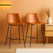 Modern Upholstered Faux Leather Armless Counter Stools with Powder-Coated Steel Base, Set of 2, Whiskey Brown