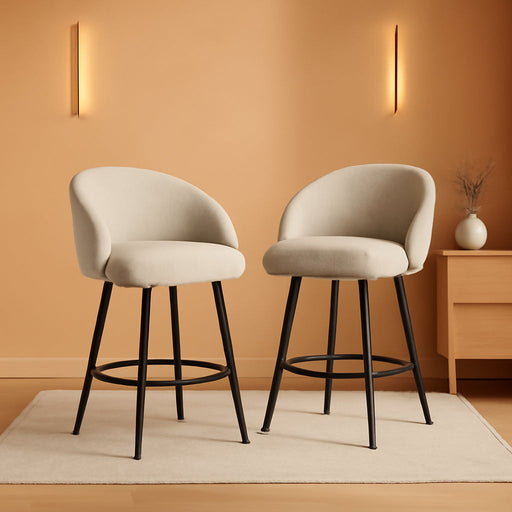 25.4″ 360° Swivel Bar Stools Set of 2 for Kitchen Island,Beige Linen | Upholstered Counter Height Barstools with Back, Modern Bar Chair with Sturdy Metal Frame and Footrest for Dining Room