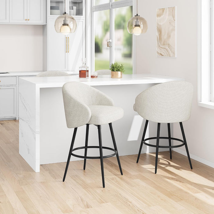 25.4″ 360° Swivel Bar Stools Set of 2 for Kitchen Island,Beige Linen | Upholstered Counter Height Barstools with Back, Modern Bar Chair with Sturdy Metal Frame and Footrest for Dining Room