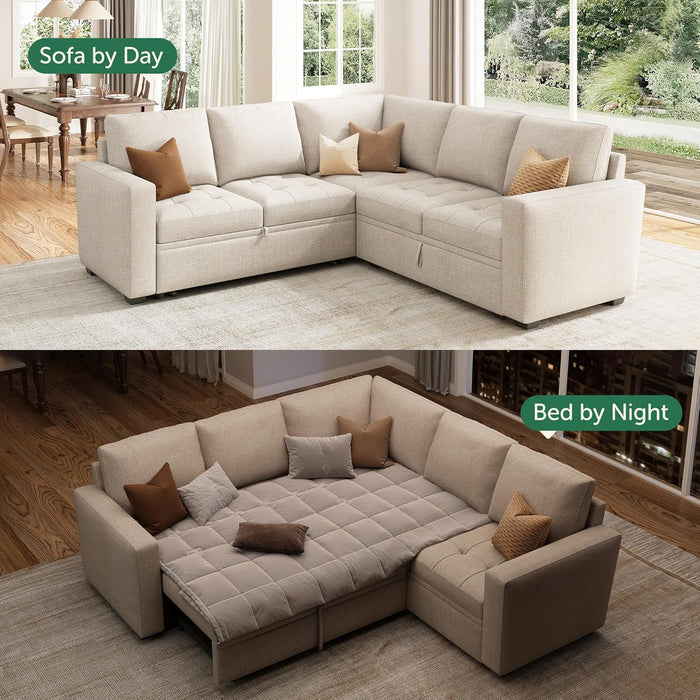 Beige Modular Sleeper Sectional Sofa With StorageBin