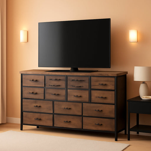 60" TV Stand Dresser TV Stand with Charging Station TV Stands for Living Room Long Dresser for Bedroom TV Stand with 16 Drawers Storage TV Stand for Bedroom Dresser 51.1''W*11.8''D*34.8''H