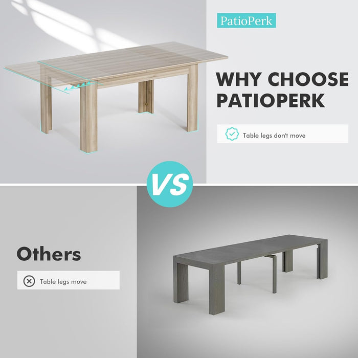 Extendable Dining Room Table for 6-10 Person, Plank and Beam Farmhouse Large Rectangular Kitchen Tables for Living Meeting Room, Oak