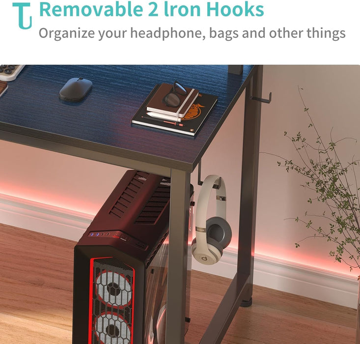 Black 40InchRGBIlluminated GamingDesk WithUSBPorts