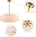 Extraordinary Brushed Gold Drum Chandelier Linen Shade