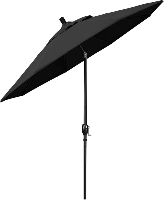 9' round Aluminum Market Umbrella, Crank Lift, Push Button Tilt, Black Pole, Black Olefin