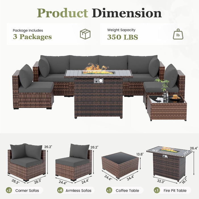 Patio Furniture Set with Fire Pit Table 8 Pcs Modular Dark Grey