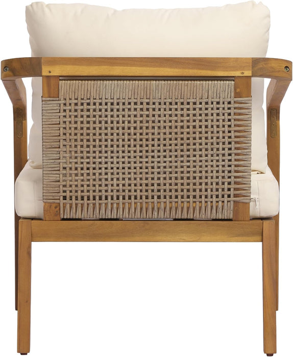 Kai 4 Piece Patio Furniture Set with Slatted Coffee Table, Outdoor Sofa Set with PE Wicker Backrest & Cushions, Acacia Wood Conversation Set for Backyard,Cream+Light Brown+Teak