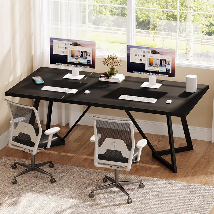 70.86-Inch Large Executive Desk, Modern Computer Office Desk Workstation with Metal Frame, Rectangular Laptop Desk Study Writing Table for Home Office (Black)