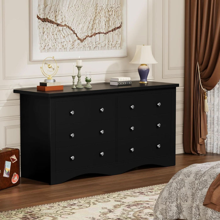Glossy Black 52 Inch Six Drawer Dresser for Modern Storage Glossy Black 52 Inch Six Drawer Dresser for Modern Storage