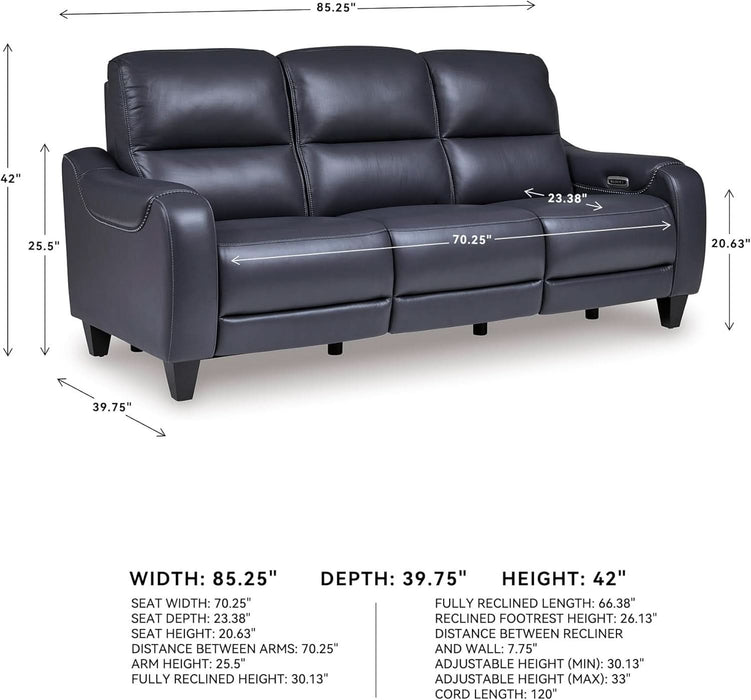 Mercomatic Contemporary Leather Match Wall Hugger Power Reclining Sofa with Adjustable Headrest and USB Ports, Blue