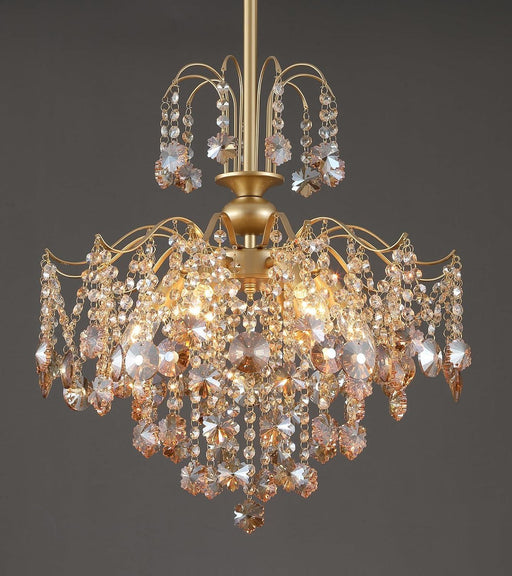 Modern Gold Crystal Chandelier Amber Crystal Pendant Light 6 Lights for Bedroom Dining Room Entryway Hallway Office Bathroom UL Listed