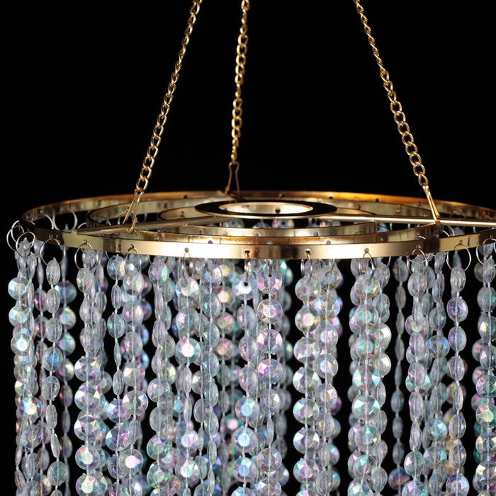 Acrylic Chandelier Ceiling Light Shade Beaded Hanging Pendant Lampshade with Gold Frame for Bedroom for Wedding Party H12.9" X W8.7" 3 Tiers