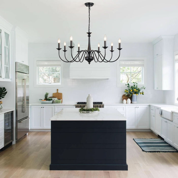 Black Chandelier for Dining Room Light Fixture Hanging 8 Light Modern Farmhouse Chandelier Rustic Vintage Candle Pendant Lighting Fixtures Ceiling for Kitchen Island Foyer Entryway Living Room Bedroom