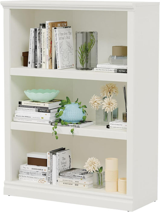 43 Inch Tall Bookcase, White 3-Tier Shelves Bookshelf Open Storage