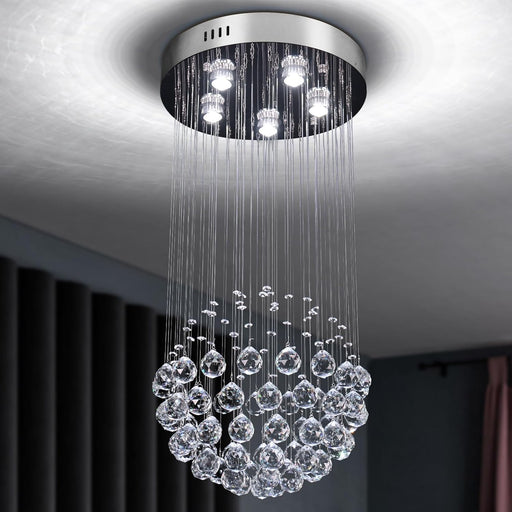 Compact Chrome Crystal Chandelier Flush Mount Fixture