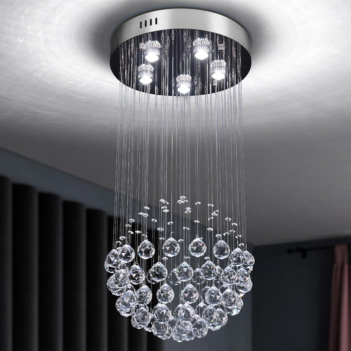 Compact Chrome Crystal Chandelier Flush Mount Fixture