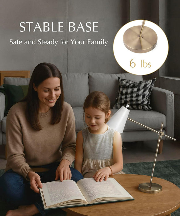 Halobar Brass Desk Lamp Home Office – White Industrial Table Lamp with Solid Base for Office, Reading Lamps for Bedside Table, Study and Reading Task Lamp, Gifts for Adults