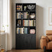 4-Tier Bookcase with Doors, Tall Storage Bookshelf, Black