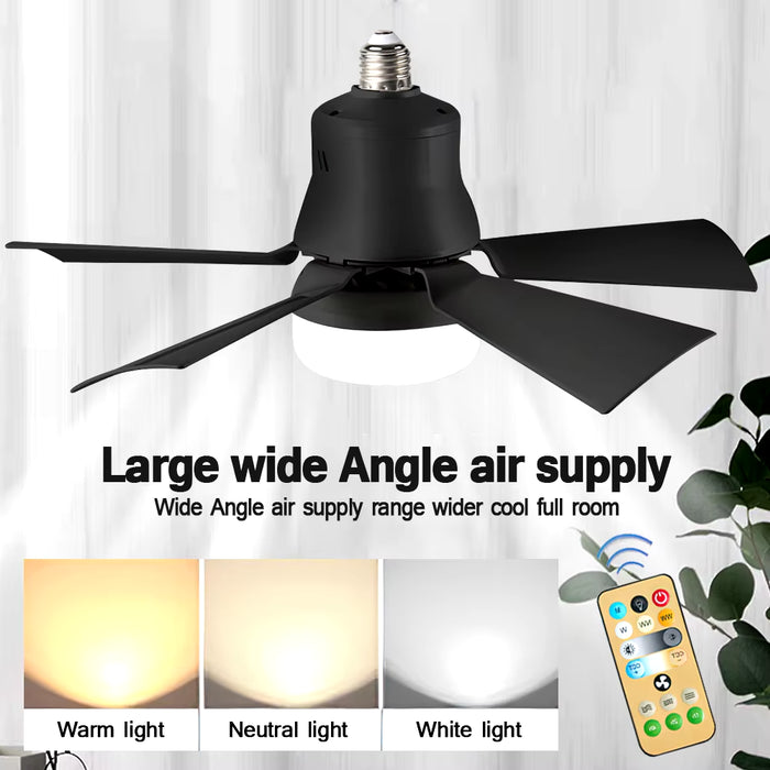 LED Ceiling Fan with Light E27 Socket Remote Control Dimmable 30W Modern Smart Wireless Fans Lighting for Bedroom Garage Kitchen