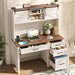 Farmhouse 67" H Executive Desk with Hutch,Computer Desk with Charging Station,Office Table with LED Light and 4 Drawers,File Drawers and Storage Cabinet,Workstation for Home Office.Unique White