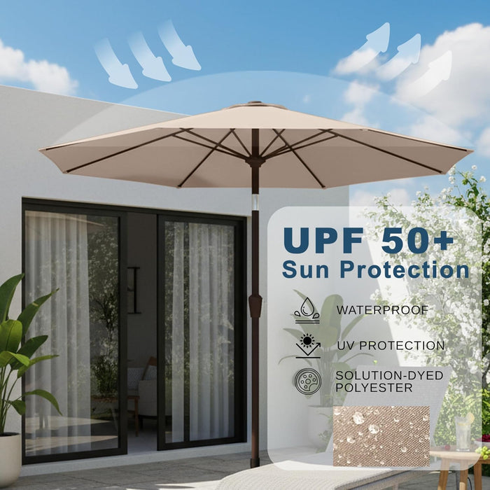 9Ft Patio Umbrella with Push Button Tilt and Crank,Outdoor Market Table Umbrella UV Protection 8 Sturdy Ribs for Backyard,Garden,Pool,Deck(Beige)