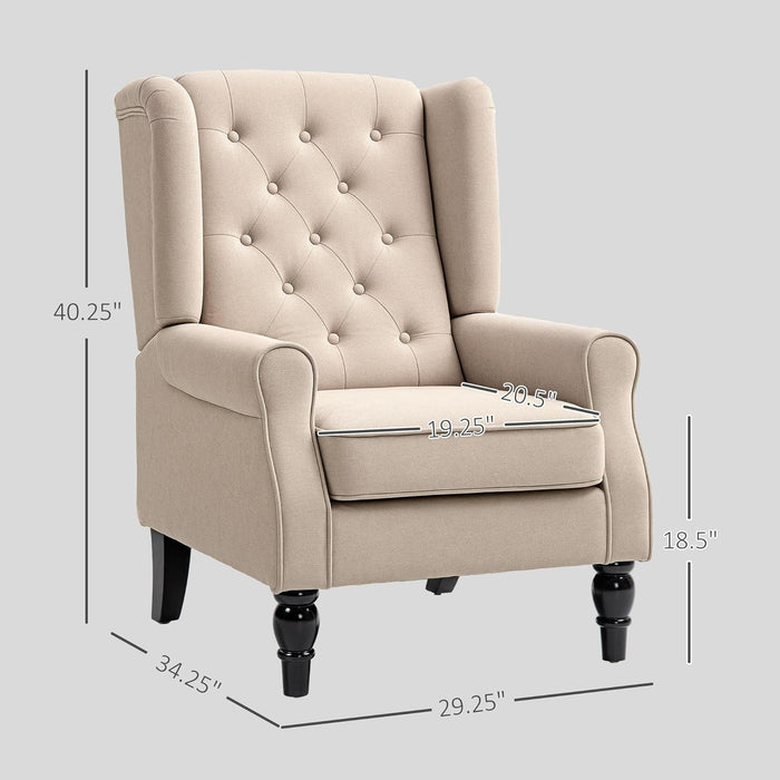 Mid-Century Modern Accent Chair, High Wingback Chair, Button-Tufted Upholstered Fabric Armchair with Retro Wood Legs for Living Room, Bedroom, Beige