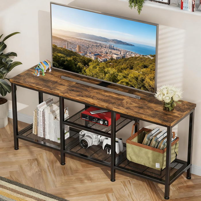 TV Stand for 50 Inch Tvs, Entertainment Center with Open Storage Shelves, Media Console Table for Living Room, Rustic Brown