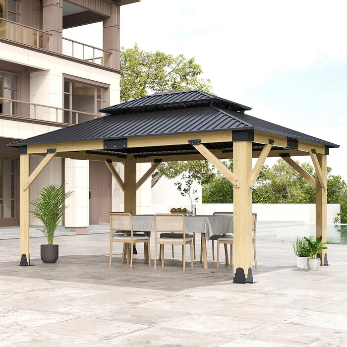 13x15Ft Cedar Wood Gazebo GalvanizedSteelDoubleRoof