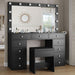 Vanity Desk & Power Outl, Makeup Table with Mirror and 12 LED Lights, Makeup Table with 11 Drawers, 3 Lighting Modes Brightness Adjustable(Black)